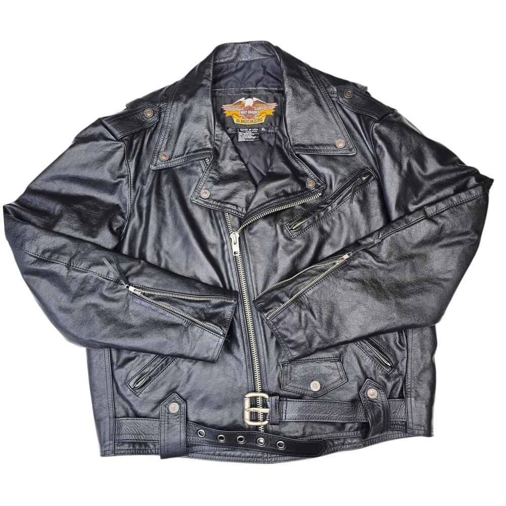 Vintage Harley Davidson American Legend Shovelhead Mens Black Leather Jacket XL